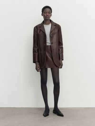 Massimo Dutti Minirock Aus Nappaleder Im Used-look In Braun