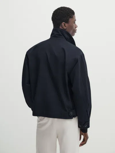 Massimo Dutti Doppelreihige Jacke Mit Taschen Und Reissverschluss In Navy Blue