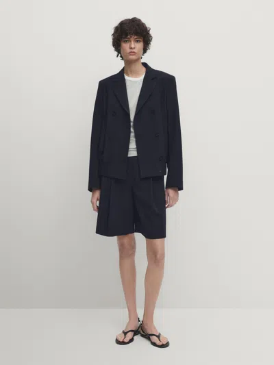 Massimo Dutti Zweireihiger Bomber-blazer Im Ensemble In Navy Blue