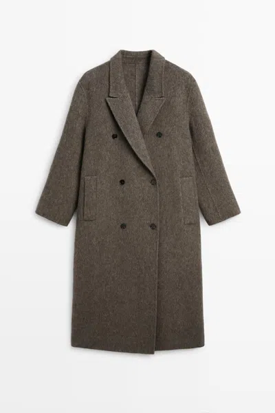 Massimo Dutti Sobretudo Comprido Cruzado Em Mistura De Lã In Brown