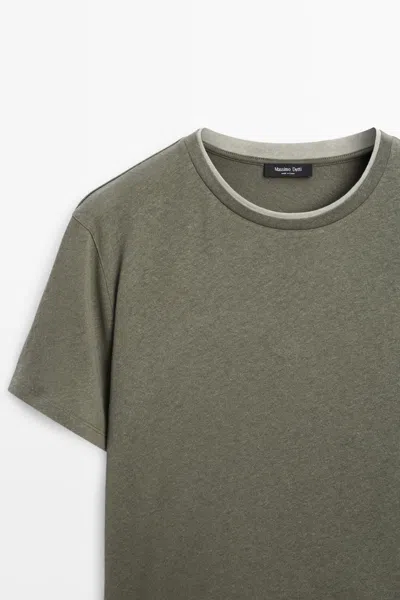 Massimo Dutti Double Collar Linen Cotton T In Green