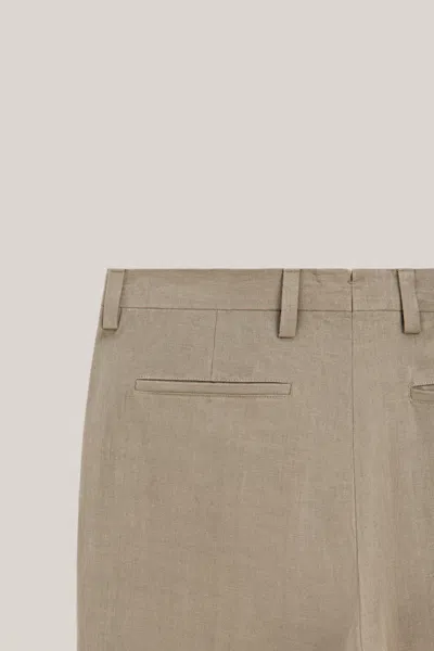 Massimo Dutti Double Dart Linen Pants In Neutral
