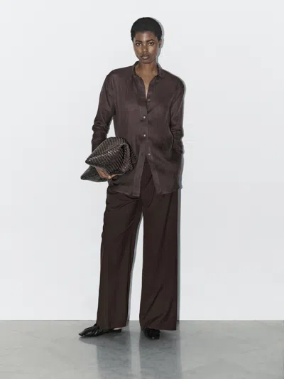 Massimo Dutti Double Dart Trousers In Brown