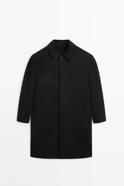 Massimo Dutti Sobretudo Em Tecido Duplo De Mistura De Lã In Black
