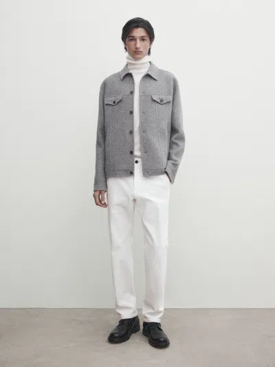 Massimo Dutti Doubleface-hemdjacke Aus Reiner Wolle In Grau