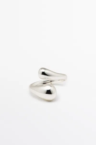 Massimo Dutti Double Teardrop Ring In Silver