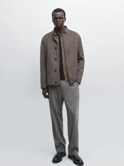 Double Wool Blend Jacket In Gray from Massimo Dutti