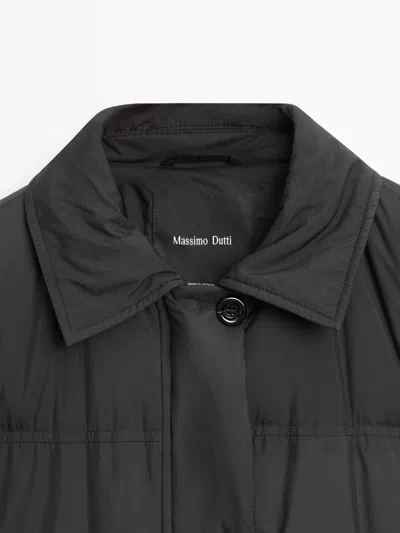 Massimo Dutti Down Feather Puffer Bomber Jacket In Black