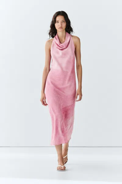 Massimo Dutti Draped Flowing Midi Dress In Pastel Pink