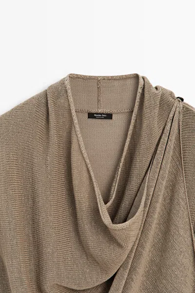 Massimo Dutti Draped Knit Cape Cardigan In Brown