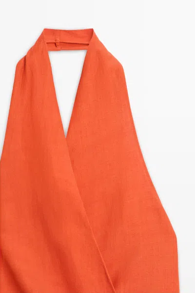 Massimo Dutti Draped Midi Dress With Bow Detail In Multi
