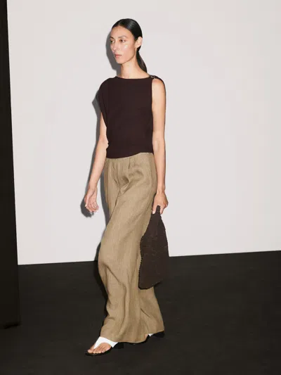 Massimo Dutti Draped Neckline Top With Brooch Detail In Burgundy