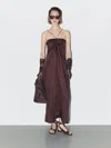 Massimo Dutti Draped Satin Midi Dress In Brown