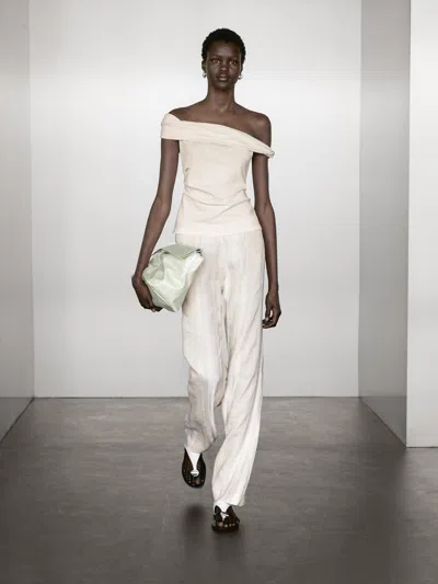 Massimo Dutti Draped Strapless Top In Neutral