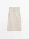 Massimo Dutti Drawstring Poplin Skirt In Stone