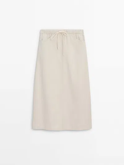 Massimo Dutti Drawstring Poplin Skirt In Stone