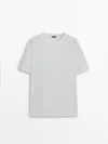 Massimo Dutti Drop-shoulder Cotton T-shirt With A Crew Neck In White