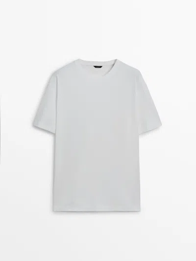 Massimo Dutti Drop-shoulder Cotton T-shirt With A Crew Neck In White