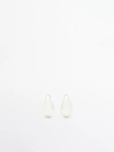 Massimo Dutti Droplet Detail Earrings In White