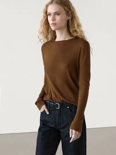 Massimo Dutti Dünnes T-shirt Mit Rundausschnitt In Brown