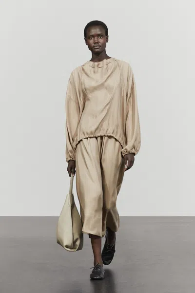 Massimo Dutti Elasticized Flowing Midi Skirt In Sand