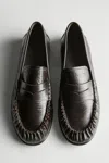 Massimo Dutti Embossed Leather Loafers In Brown