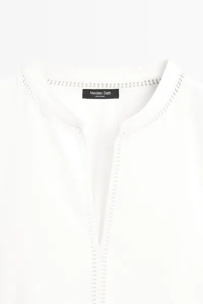 Massimo Dutti Embroidered Blouse With Fringe Hem In White