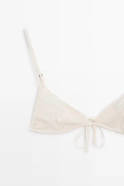 Massimo Dutti Embroidered Bralette With Bow Detail In Neutral