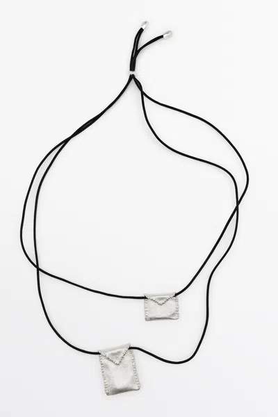 Massimo Dutti Envelope Cord Necklace In Silver