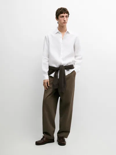 Massimo Dutti Chemise Regular Fit Lin Extra In White