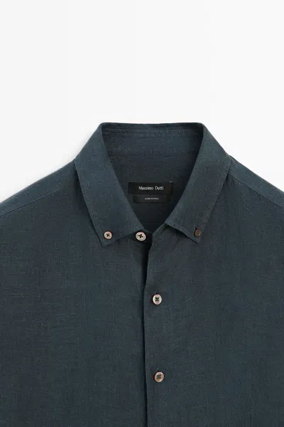 Massimo Dutti Faded 100% Linen Shirt In Blue