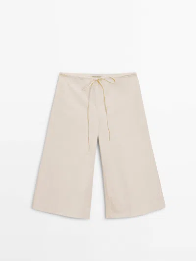 Massimo Dutti Faded-effect Bermuda Shorts In Cream