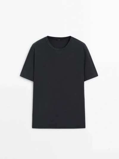 Massimo Dutti Faded Short Sleeve T-shirt In Navy Blue
