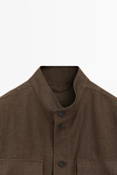 Massimo Dutti Faded Total Look Linen Overshirt In Brown