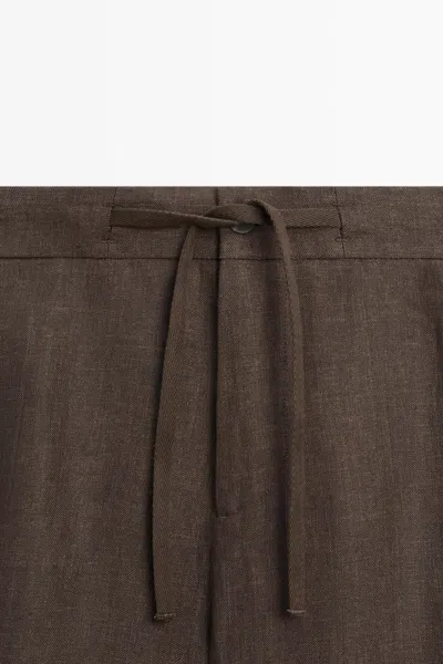Massimo Dutti Faded Total Look Linen Trousers In Brown