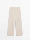 Massimo Dutti Faded Wide-leg Trousers In Cream