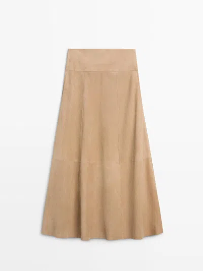 Massimo Dutti Falda Fajín Piel Ante In Brown