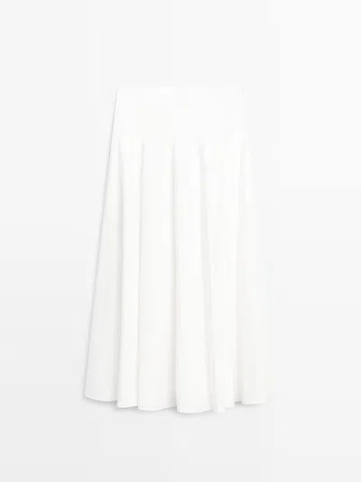 Massimo Dutti Falda Midi Canesú 100% Algodón In White