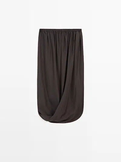 Massimo Dutti Falda Midi Cinturilla Fruncida In Brown