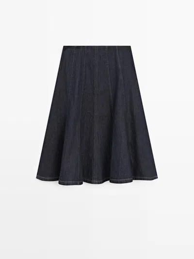Massimo Dutti Falda Midi Denim Godets In Blue