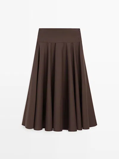 Massimo Dutti Falda Midi Fajín Detalle Costuras In Brown