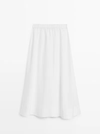 Massimo Dutti Falda Midi Fluida Con Detalle De Elástico In White