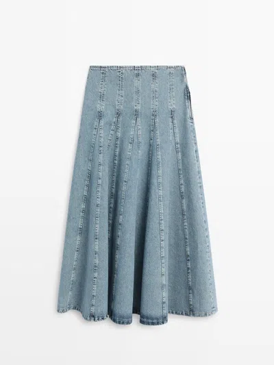 Massimo Dutti Falda Midi Godet Denim In Blue