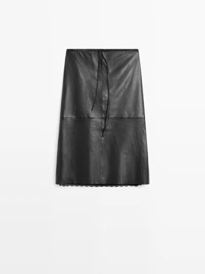 Massimo Dutti Falda Midi Piel Napa In Black