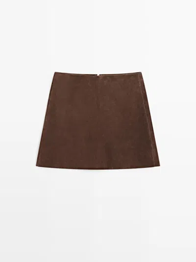 Massimo Dutti Falda Mini Piel Ante In Brown