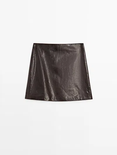 Massimo Dutti Falda Mini Piel Napa In Brown