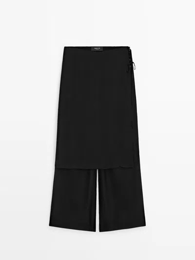 Massimo Dutti Falda Pantalón Larga 100% Seda In Black