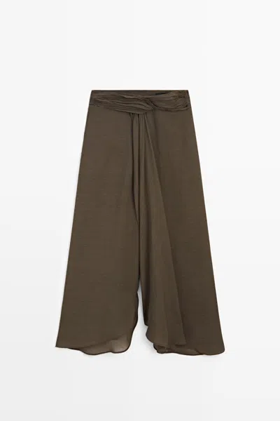 Massimo Dutti Falda Pantalón Semitransparente Con Lino In Marrón