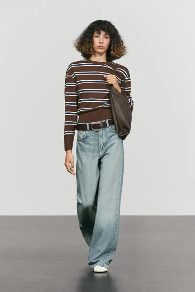 Massimo Dutti Felpa In Interlock A Righe In Brown