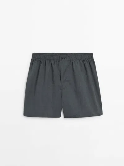 Massimo Dutti Fil-fil Cotton Boxers In Charcoal